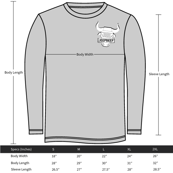 long sleeve tee chart